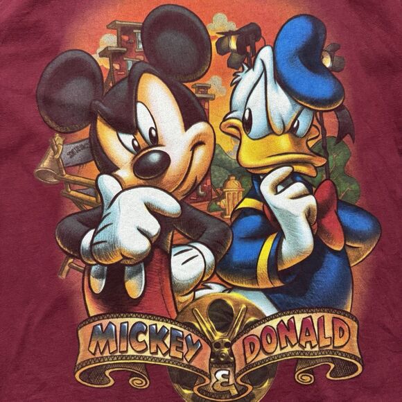 Mickey Mouse and Donald Duck T-Shirt XXL Disney Store Studio Collection Maroon - Picture 4 of 7